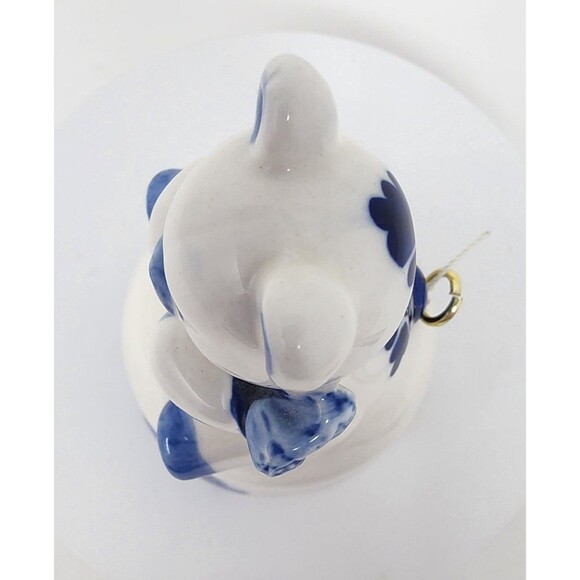 Vintage Delft Blue Teddy Bear Bell Handle 4.5" Blue & White Ceramic Windmill - Picture 6 of 11